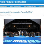 El PP de Madrid mantiene en su página web la campaña contra el IVA de 2010