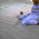 Niñas jugando con un zorro del desierto