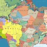 Pangea con el trazado de las fronteras políticas actuales