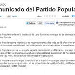 La web del PP mantiene la nota de apoyo a Bárcenas