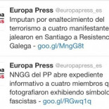 La agencia Europa Press lanza en 1minuto dos noticias de cierto parecido pero con distintas consecuencias: