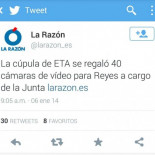 La Razón confunde a la UGT con ETA en uno de sus titulares de Twitter