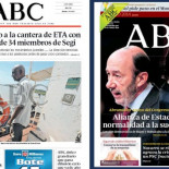 ABC. Portada "histórica" de 25/11/2009 con las detenciones de SEGI y la de mañana, cuando han sido absueltos