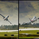 Salvaje forma de decir "adios" de un Boeing 747-8F en el despegue