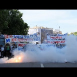 Manifestación huelguistas Movistar a sede de CCOO y UGT