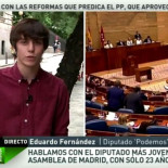Fernández, diputado más joven de Madrid con 23 años: "Cifuentes nos mandaba policías y ahora estamos sentados juntos"