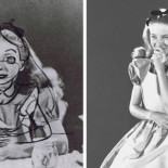 Fotos que muestran cómo una niña posa para que dibujen a Alicia en el País de las Maravillas [EN]