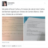 “En Twitter también he hecho chistes de otros personajes públicos, ¿qué ocurre con Carrero Blanco?”