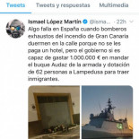 Responsable de redes del PP mezcla el incendio de Gran Canaria con la crisis del ‘Open Arms’ y le contesta un bombero