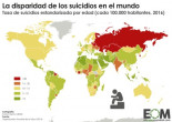 El mapa de la tasa de suicidios en el mundo