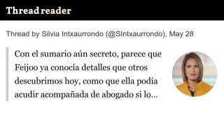 Silvia Intxaurrondo: "Con el sumario aún secreto, parece que Feijóo ya conocía detalles que otros descubrimos hoy, como que ella podía acudir acompañada de abogado si lo veía conveniente"