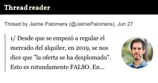 Desde que se empezó a regular el mercado del alquiler, en 2019, se nos dice que "la oferta se ha desplomado".  Esto es rotundamente FALSO