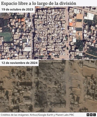 Las imágenes satelitales que muestran cómo el ejército israelí está dividiendo el norte de Gaza del resto del territorio palestino
