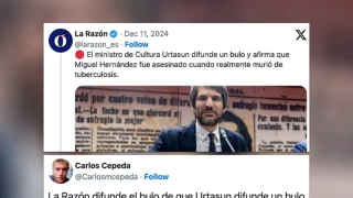 "'La Razón' difunde el bulo de que Urtasun difunde un bulo": el periódico acusa al ministro de mentir por decir que Miguel Hernandez fue asesinado