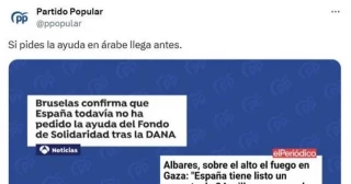 El PP contrapone con una falsedad el apoyo del Gobierno a Gaza y Valencia: "Si pides la ayuda en árabe llega antes"