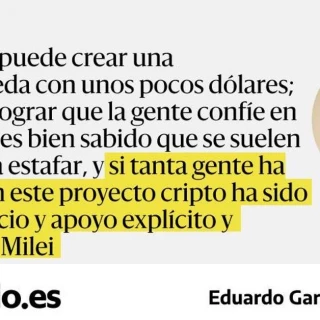 Javier Milei es responsable directo de la cripto-estafa millonaria que ha afectado a miles de personas