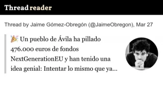 Un pueblo de Ávila ha pillado 476.000 euros de fondos NextGenerationEU y han tenido una idea genial:  Intentar lo mismo que ya fracasó en Logroño, Utrera, Benicarló... (Jaime Gómez-Obregón)