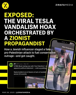 Desenmascarado el propagandista sionista que vandaliza a Tesla [ENG]