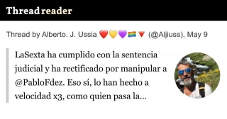 La Sexta ha cumplido con la sentencia judicial y ha rectificado por manipular a Pablo Fernández
