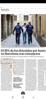 VERDADERO: «El 83% de los detenidos por robos con violencia y el 91% por hurtos en Barcelona son extranjeros»