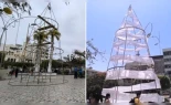 Árbol de Navidad instalado en la plaza principal de Chiclayo en Perú genera indignación y rechazo entre las personas: "Parece papel higiénico en un tubo"