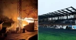 Las impactantes imágenes del incendio en el estadio de un club europeo tras el descenso a segunda división