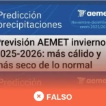 No, AEMET no publicó esta imagen con una supuesta predicción diciendo: "Invierno 2025-2026: más cálido y más seco de lo normal"