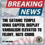Caso por la estatua de Baphomet que colocó el Templo Satanico en el Capitolio de Iowa avanza como delito de odio (Eng)