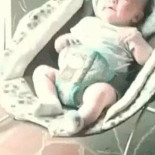 Cachorro se acuesta junto a bebe