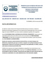 Convocatoria de paro nacional "indefinido" de todo tipo de transporte y de toda clase de ámbito, a partir del próximo día 14 de marzo a las 00:00 horas
