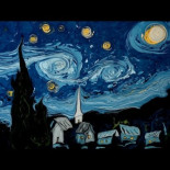 Animación del proceso de construcción en tiempo real de "Noche Estrellada" de Van Gogh